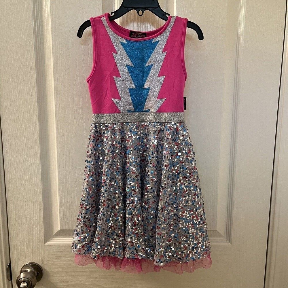 JoJo's Closet Pink Glitter Sequin Tulle Twirl Dress JoJo Siwa Girls Size XS 4-5